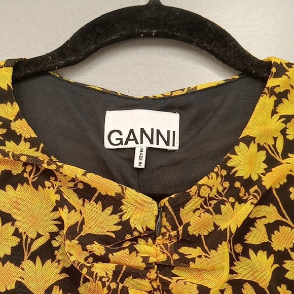 Ganni Black and Yellow Floral Long Sleeve Dress - Picture 3 of 7